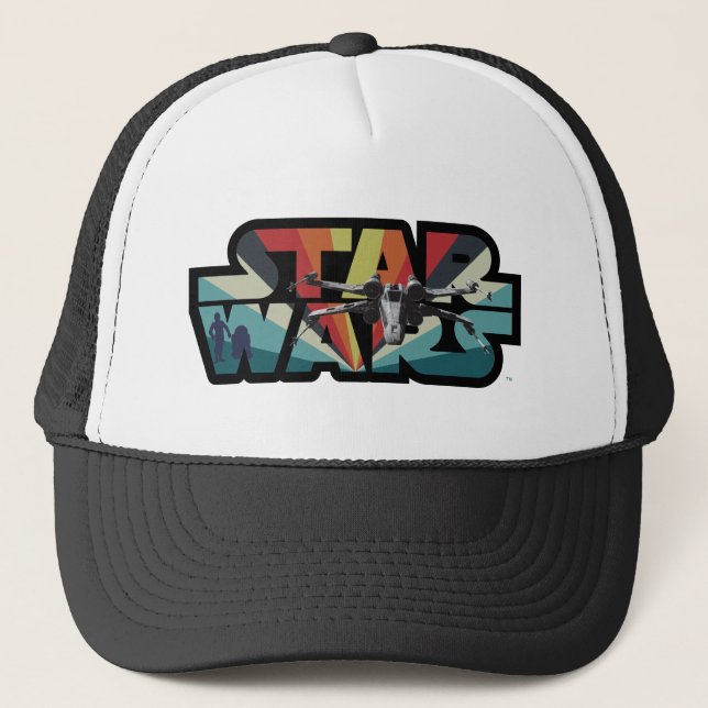 Retro X-Wing Starburst Star Wars Logo Trucker Hat (Front)