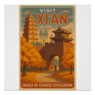 Retro Xi’an Travel Poster – Ancient China Wall Art