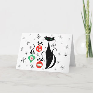 Retro Xmas Cat horizontal Holiday Card