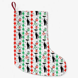 Retro Xmas Cat Stripe Multi 2-sided Small Christmas Stocking