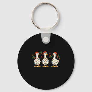 Retro Xmas Just A Festive Goose Lights Santa Hat C Keychain