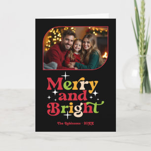 Retro Xmas Merry and Bright Retro Christmas Photo Holiday Card