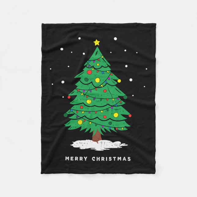 Retro Xmas Merry Christmas Tree Lights  Fleece Blanket (Front)