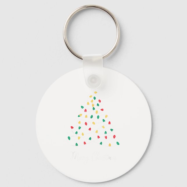Retro Xmas Merry Christmas Tree Lights  Keychain (Front)