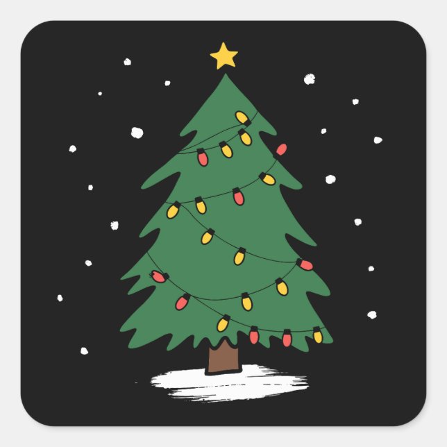 Retro Xmas Merry Christmas Tree Lights  Square Sticker (Front)