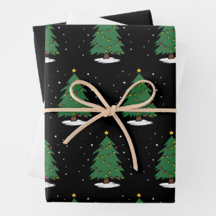 Retro Xmas Merry Christmas Tree Lights Wrapping Paper Sheet
