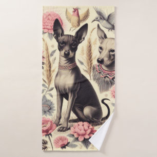 Retro Xoloitzcuintle Seamless Illustration Bath Towel