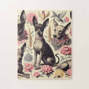 Retro Xoloitzcuintle Seamless Illustration Jigsaw Puzzle