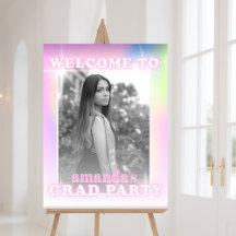 Retro Y2K Pink Neon Graduation Party Welcome