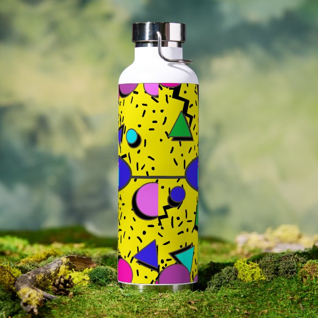 Retro Yellow 80s Memphis Abstract Water Bottle (Outdoor)