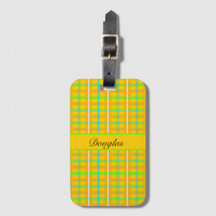 Retro Yellow and Blue Douglas Tartan, custom Luggage Tag