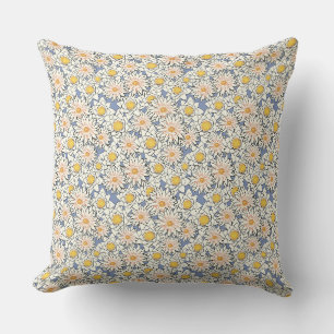 Retro yellow and blue floral pattern l Watercolor  Throw Pillow