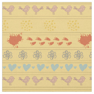Retro yellow and colourful pattern of birds, fabric