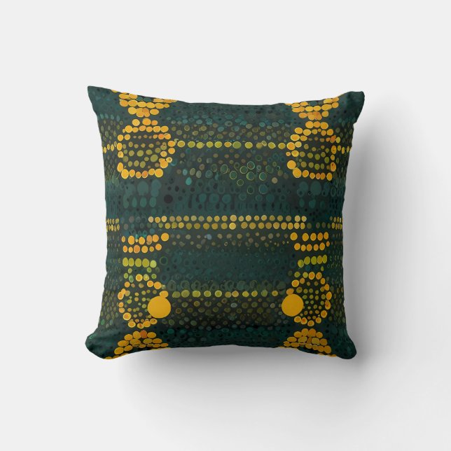 Retro Yellow and Green Zigzag Dot Patter Throw Pillow (Front)