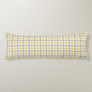 Retro yellow and grey houndstooth plaid pattern body pillow