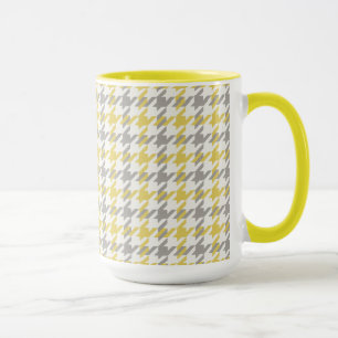 Retro yellow and grey houndstooth plaid pattern mug