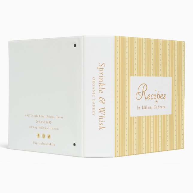 Retro Yellow And Orange Heart Stripes Bakery Binder (Background)