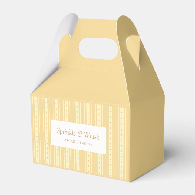 Retro Yellow And Orange Heart Stripes Bakery Favor Box (Front Side)