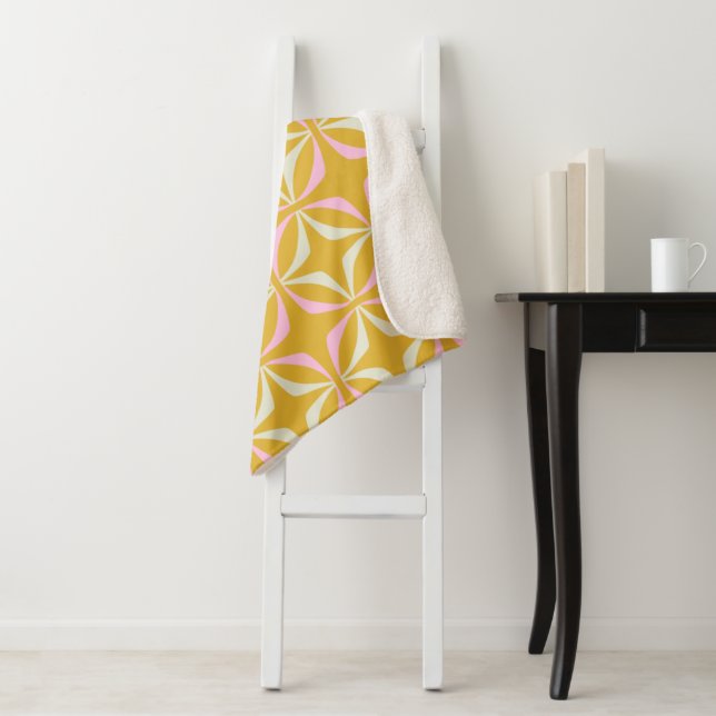 Retro Yellow and Pink Mid Century Modern Pattern Sherpa Blanket (In Situ)