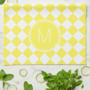 Retro Yellow and White Chequered Check Kitchen Towel