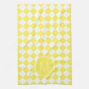 Retro Yellow and White Chequered Check Kitchen Towel