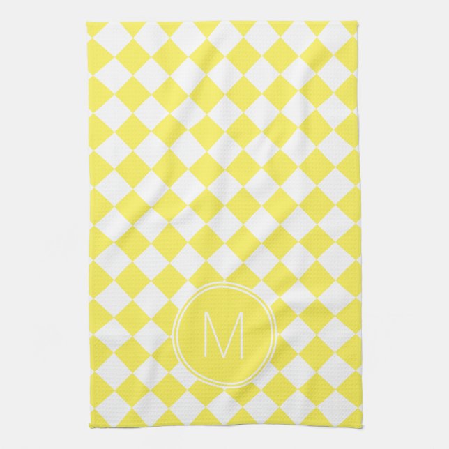 Retro Yellow and White Chequered Check Kitchen Towel (Vertical)