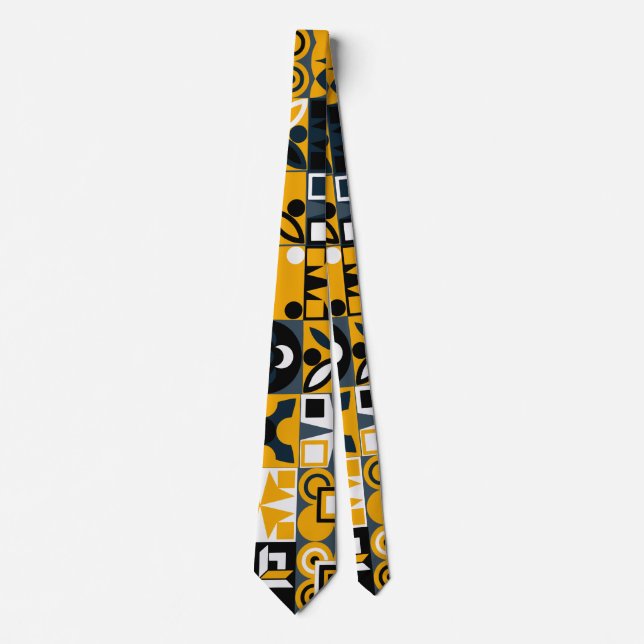 Retro yellow black geometric modern pattern  tie (Front)
