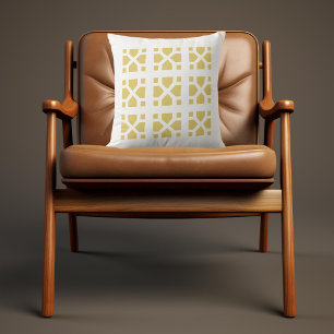 Retro Yellow Block Print Inspired Throw Pillow