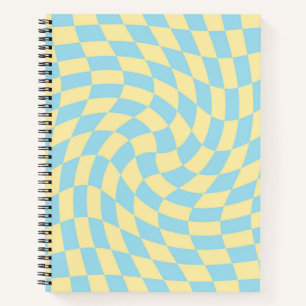 Retro Yellow Blue Pastel Warped Checks Chequered  Notebook