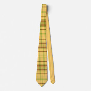 Retro Yellow & Brown Plaid Pattern Men's Tie