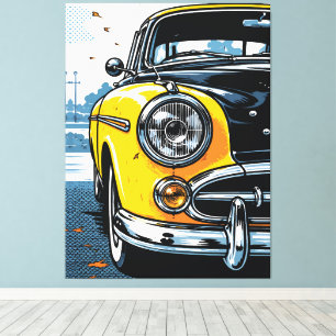 Retro Yellow Classic Car Front Pop Art Canvas Print