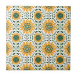 Retro Yellow Daisy Flower Green pattern Tile<br><div class="desc">This design may be personalized by choosing the Edit Design option. You may also transfer onto other items. Contact me at colorflowcreations@gmail.com or use the chat option at the top of the page if you wish to have this design on another product or need assistance. See more of my designs...</div>