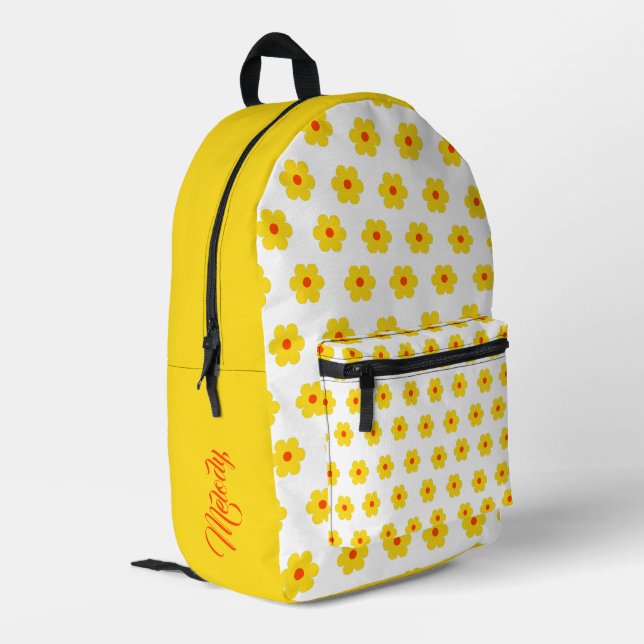 Retro Yellow Daisy flowers Groovy Style Printed Backpack (Back Corner Left)