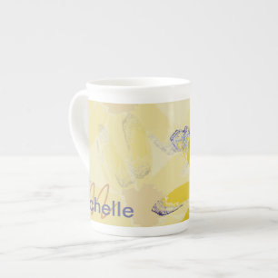 Retro Yellow Daisy Monogrammed Bone China Mug