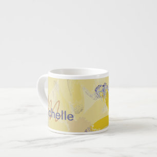 Retro Yellow Daisy Monogrammed Espresso Cup