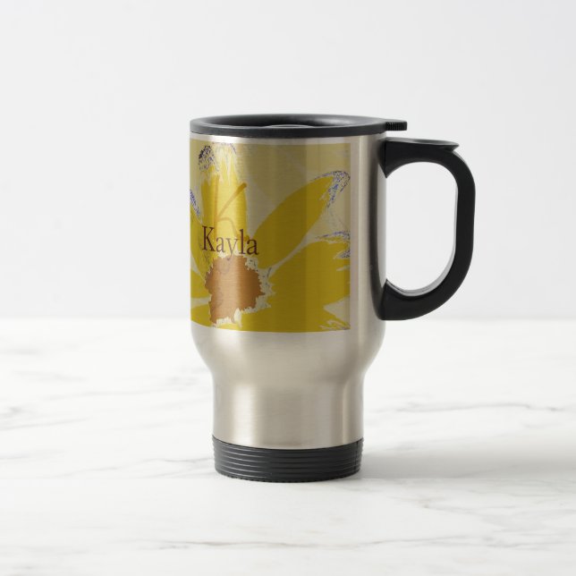 Retro Yellow Daisy Monogrammed Travel Mug (Right)