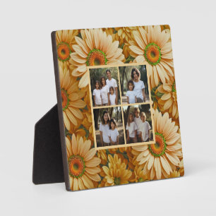 Retro yellow floral daisy 4 photo template plaque