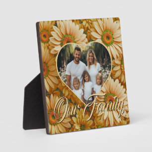 Retro Yellow floral daisy heart photo template Plaque