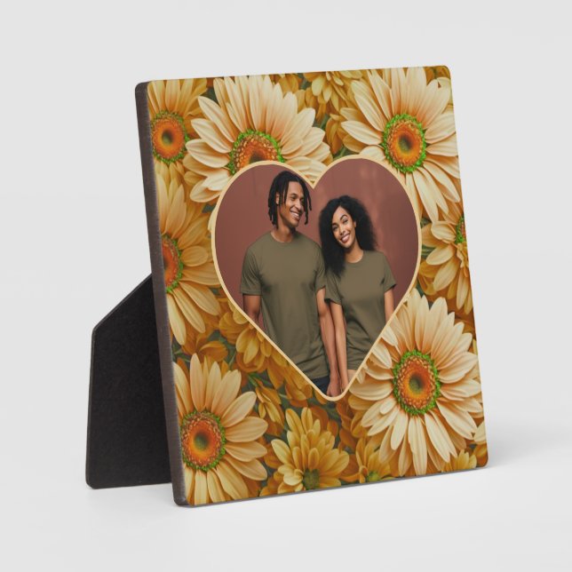 Retro Yellow floral daisy heart photo template Plaque (Front)