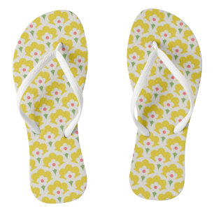 Retro Yellow Flower Garden Pattern Flip Flops