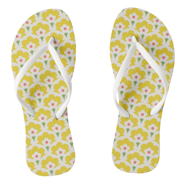 Retro Yellow Flower Garden Pattern Flip Flops (Footbed)