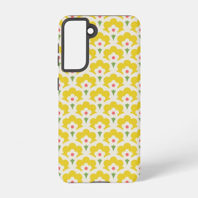 Retro Yellow Flower Garden Pattern Samsung Galaxy S21 Case (Back)