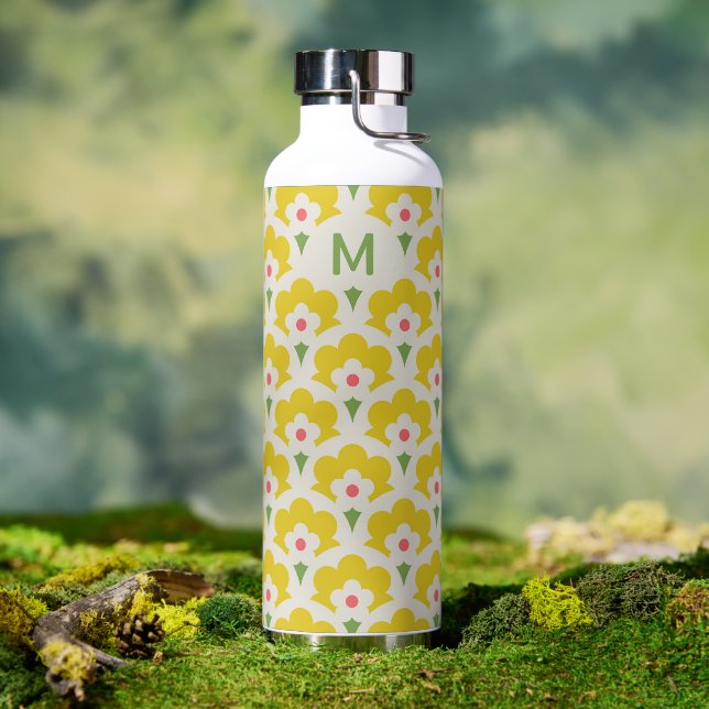Retro Yellow Flower Garden Pattern Water Bottle (Outdoor)