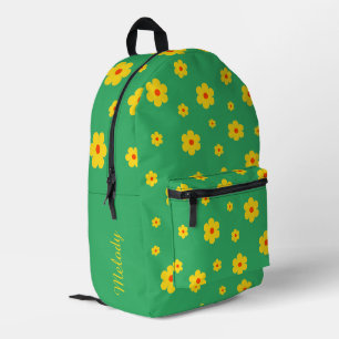 Retro Yellow green Daisy Vintage Floral Pattern Printed Backpack