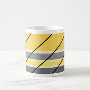 Retro Yellow Grey Cream Diagonal Stripes Mug