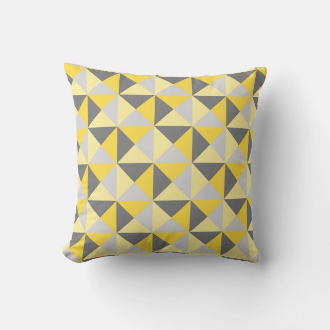 Retro Yellow Grey Geometric Triangles Pillow (Front)