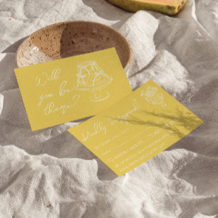 Retro Yellow  Hand Drawn Cake Floral Wedding RSVP Card