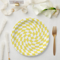 Retro Yellow Lemon Checked Warped Chequerboard