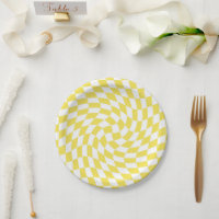 Retro Yellow Lemon Checked Warped Chequerboard