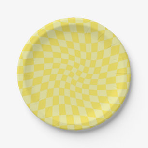 Retro Yellow Lemonade Checks Warped Chequerboard  Paper Plate